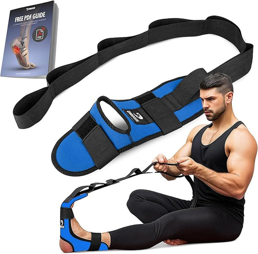 DMoose Fitness Foot & Calf Stretcher with Adjustable Padded Stretching Strap for Plantar Fasciitis, Hamstring, Heel Spurs and Achilles Tendonitis Relief - Yoga Leg Stretch Strap for Flexibility-GravixFit