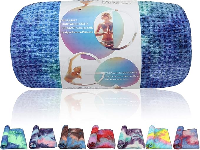 Yoga Towels , Non Slip Hot Yoga Towel Skidless Waffle Texture, 100% Absorbent Odorless Microfiber Yoga Blanket, Standard Sized 24 inchx72 inch Mat Towel,for Hot Yoga, Bikram, Pilates (Bule & Green)…1-GravixFit