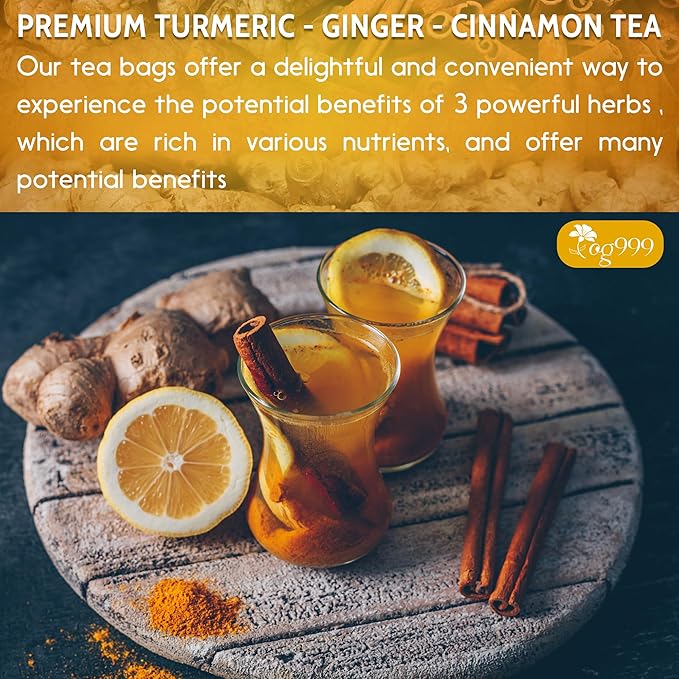 120 Bags Premium Turmeric Ginger Cinnamon Tea, Improve Digestion, Support Brain, Weight, Skin and Sleep, Eco-Conscious Tea Bags and Premium Natural Ingredients. Turmeric Ginger Herbal Tea. No Sugar, No Caffeine, No Gluten, Vegan.-GravixFit