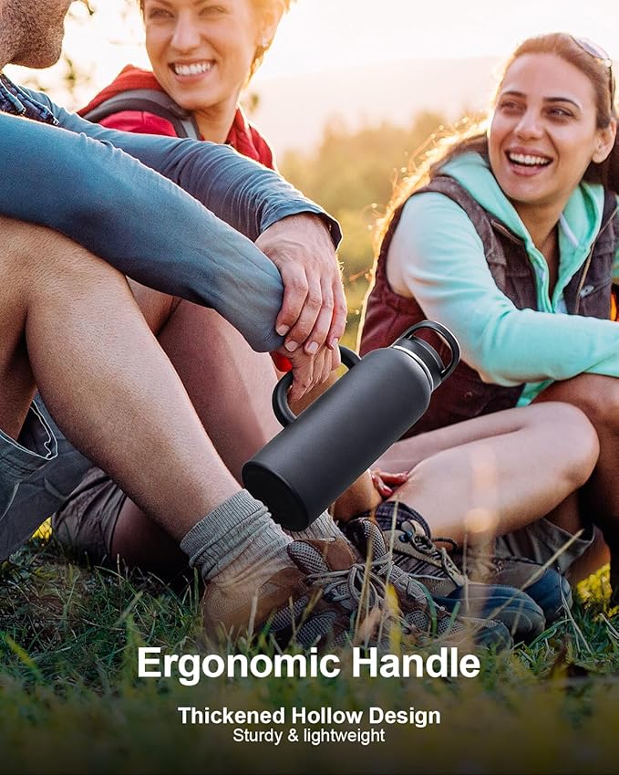 Trebo 40oz Water Bottle Insulated with Handle, Stainless Steel Metal Large Jug,Travel Flask with Straw Spout Lid,Mug Tumbler Cup with Carry Pouch,Keep Cold Hot, Indigo Black-GravixFit