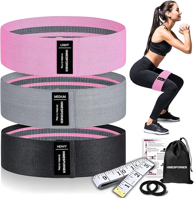 Wide Fabric Resistance Bands for Working Out, 3 Level Non-Slip Exercise Booty Bands for Women & Men Leg and Glutes with Hair Ties and Tape Measure - for Home Gym Workout, Yoga, Pilates-GravixFit