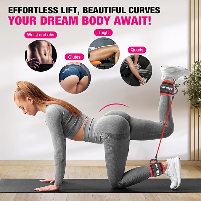 Ankle Resistance Bands with Cuffs, Ankle Bands for Working Out, Ankle Resistance Band for Leg, Booty Workout Equipment for Kickbacks Hip Fitness Training, Exercise Bands for Butt Lift Women-GravixFit