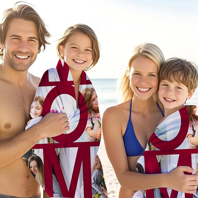 JML Mothers Day Birthday Gifts for Mom from Daughter Son, Personalized Beach Towel with Photo, Custom Beach Towel Gift for Mommy, Grandma, Women, Wife Anniversary Family Day, Summer, Holiday-GravixFit