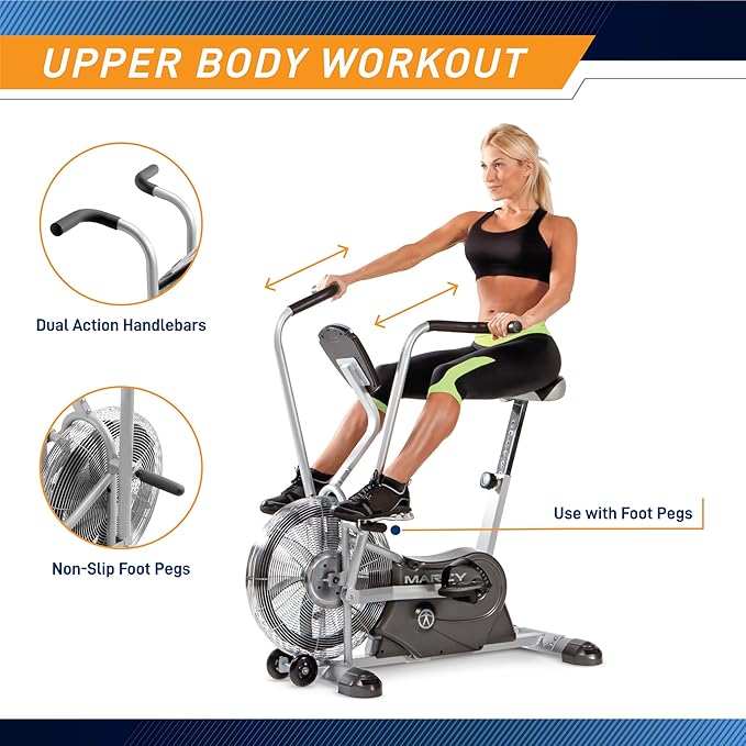 Marcy Air-Resistance Exercise Fan Bike With Dual Acction Handlebars-GravixFit