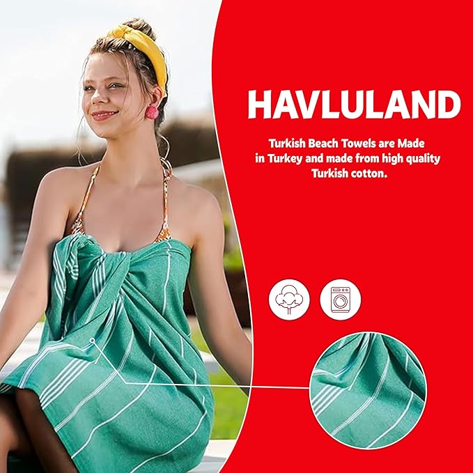 HAVLULAND Luxury Turkish Beach Towel - 100% Organic Cotton, Ultra-Soft, Quick-Dry & Sand-Free - Large, Lightweight & Absorbent for Travel & Pool Blanket-GravixFit