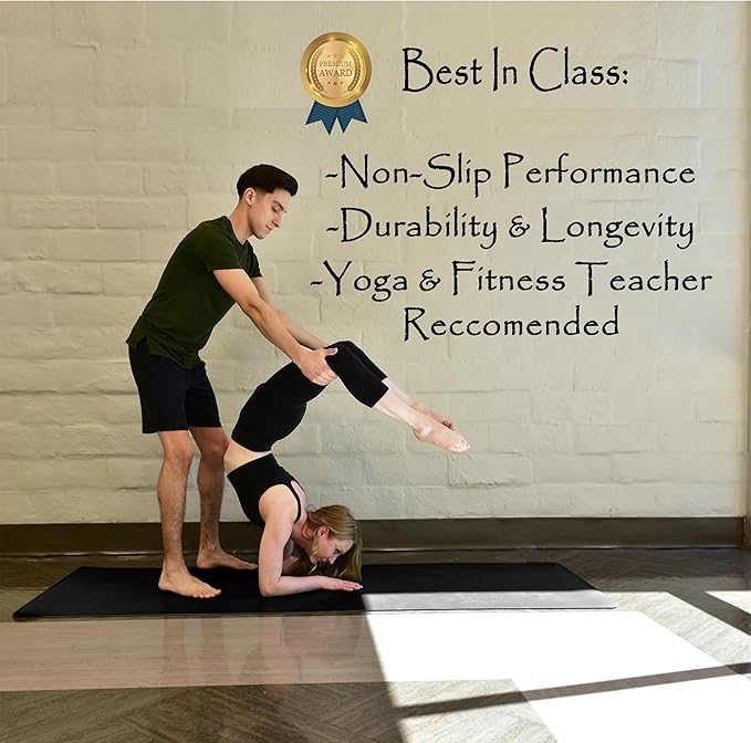 Tatago Hot Yoga Mat Non Slip-Professional Grade Natural Rubber Yoga Mat, Pliates Mat, Stretching Mat or exercise mats for home workout. Nonslip for Hot and Sweaty Classes. Includes Yoga Strap for Carrying and Stretching too.-GravixFit