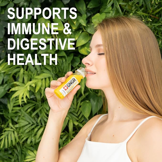 '+GNGR Digestive Aid Organic Ginger Shots with Probiotics, Gut Health, Colon Cleanse, Bloating Relief, Gut Detox, Immunity Shots with Ginger Juice, Turmeric, Black Pepper. (2 Oz, Pack of 12)-GravixFit