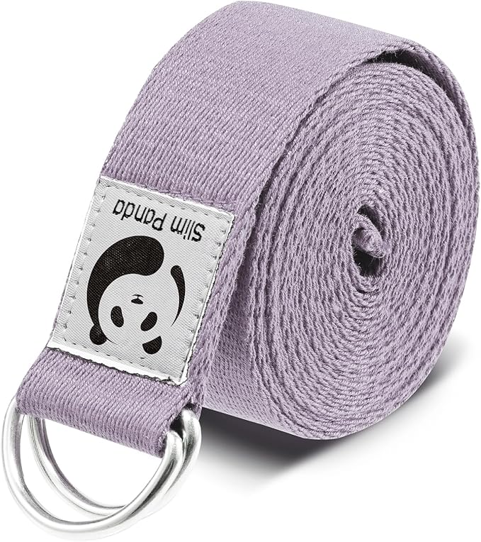 Slim Panda Yoga Strap for Stretching,Cotton Yoga Strap with Adjustable D-Ring Buckle,Non-Elastic Yoga Belt for Pilates,Gym Workouts,Physical Therapy,Improve Flexibility-GravixFit