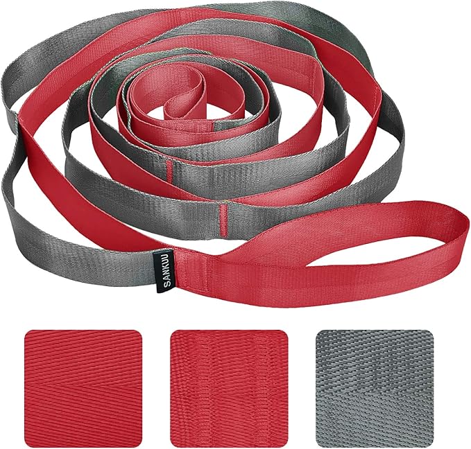 SANKUU Yoga Straps Stretching Strap with 12 Loops Workout Poster, Straps for Stretching Physical Therapy Equipment Long Stretch Out Bands for Exercise, Pilates and Gymnastics for Women Men-GravixFit