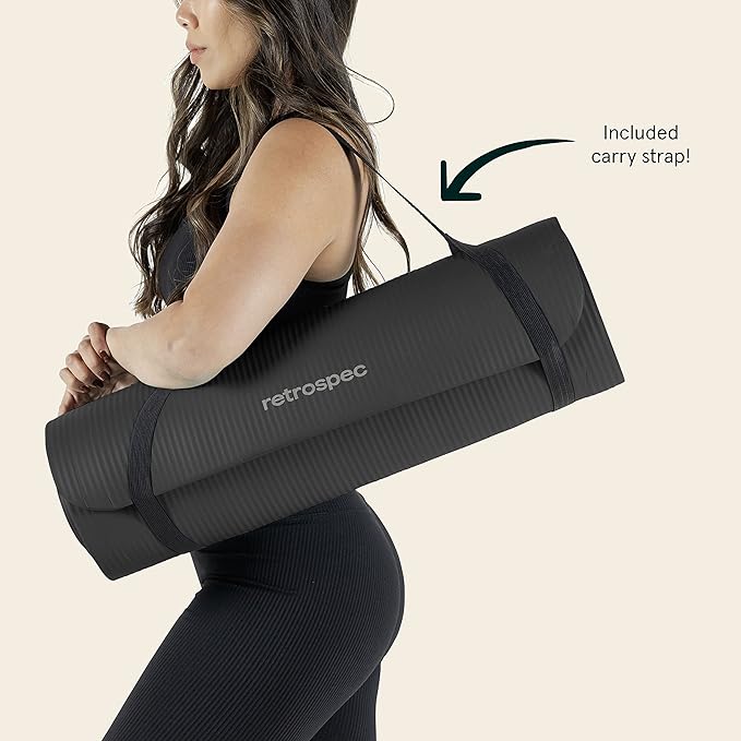 Retrospec Solana Yoga Mat 1/2" Thick w/Nylon Strap for Men & Women - Non Slip Exercise Mat for Yoga, Pilates, Stretching, Floor & Fitness Workouts-GravixFit