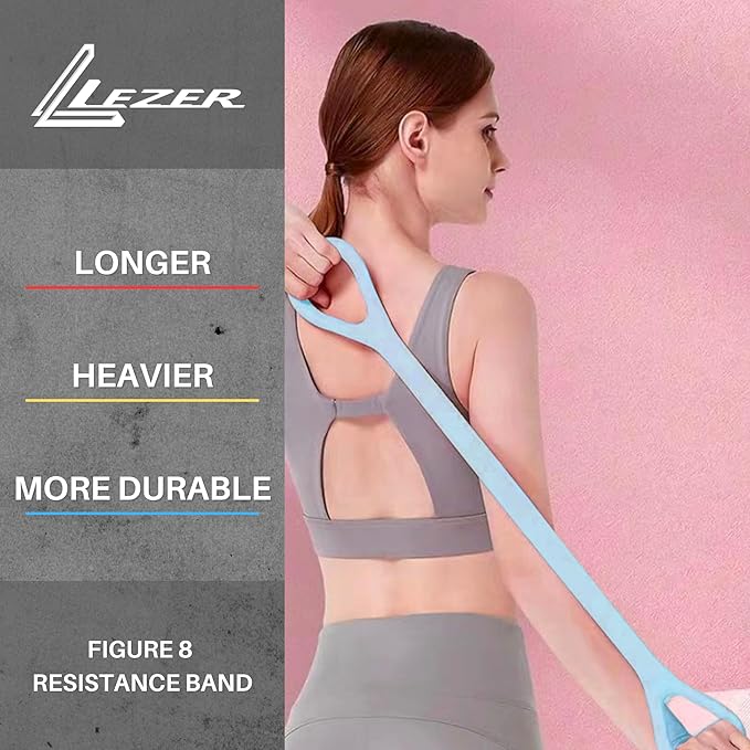LEZER Figure 8 Resistance Band, Fitness Elastic Rope, Execrise Workout for Arm, Back, Chest and Shoulder, Yoga, Pilates, Stretching, Physical Therapy Equipment-GravixFit