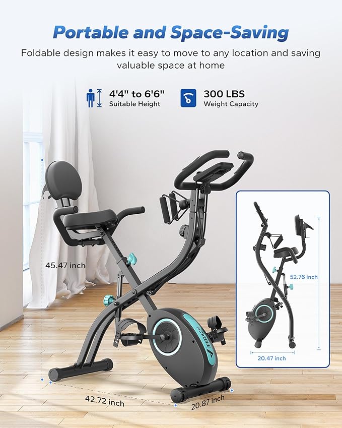 MERACH Folding Exercise Bike, Foldable Stationary Bikes for Home, 4 in 1 Upright Indoor Cycling Bike with 16-Level Magnetic Resistance, 300LBS Capacity X Bike with Exclusive APP