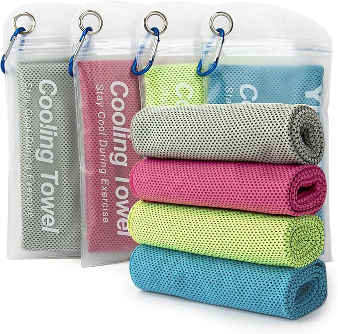 YESLIFE 4 Pack Cooling Towel 40"x12", Gym Towels for Men and Women, Soft Breathable Workout Towels for Yoga, Running, Sport, & More (Blue, Grey, Green, Pink)-GravixFit