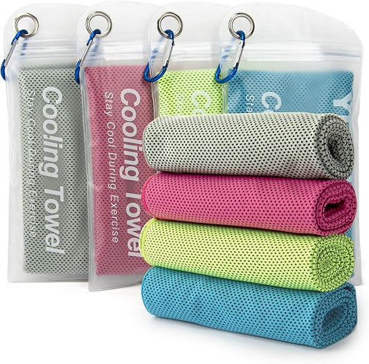 YESLIFE 4 Pack Cooling Towel 40"x12", Gym Towels for Men and Women, Soft Breathable Workout Towels for Yoga, Running, Sport, & More (Blue, Grey, Green, Pink)-GravixFit