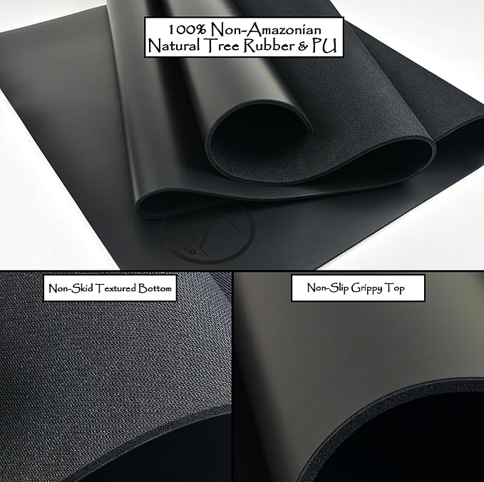 Tatago Hot Yoga Mat Non Slip-Professional Grade Natural Rubber Yoga Mat, Pliates Mat, Stretching Mat or exercise mats for home workout. Nonslip for Hot and Sweaty Classes. Includes Yoga Strap for Carrying and Stretching too.-GravixFit
