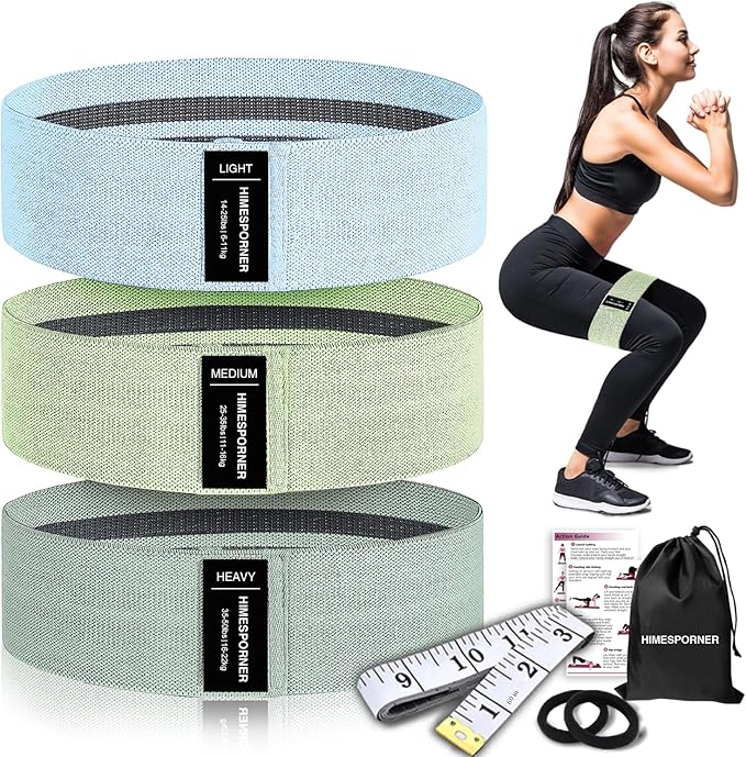 Wide Fabric Resistance Bands for Working Out, 3 Level Non-Slip Exercise Booty Bands for Women & Men Leg and Glutes with Hair Ties and Tape Measure - for Home Gym Workout, Yoga, Pilates-GravixFit