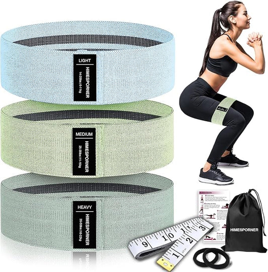 Wide Fabric Resistance Bands for Working Out, 3 Level Non-Slip Exercise Booty Bands for Women & Men Leg and Glutes with Hair Ties and Tape Measure - for Home Gym Workout, Yoga, Pilates-GravixFit