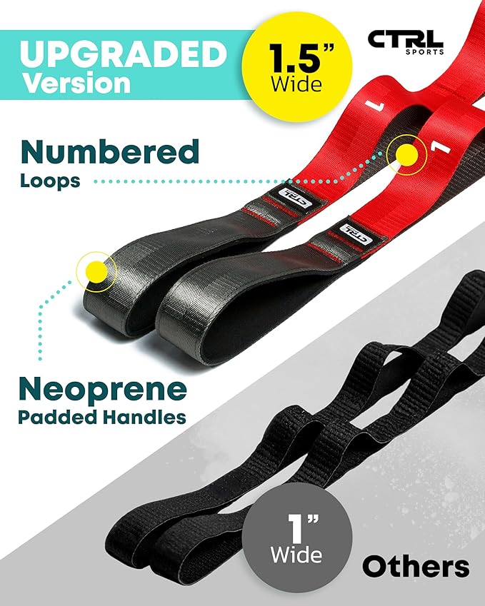 Stretching Strap with Loops - Non Elastic Stretch Band for Physical Therapy, Yoga Strap for Stretching Equipment, Stretch Bands for Exercise and Flexibility - Fascia, Hamstring & Leg Stretcher Belt-GravixFit