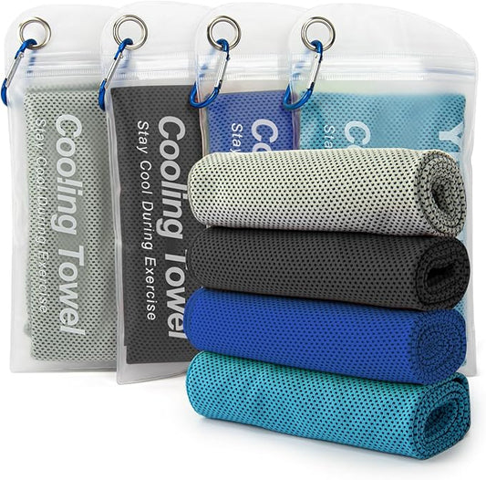 YESLIFE 4 Pack Cooling Towel 40"x12", Gym Towels for Men and Women, Soft Breathable Workout Towels for Yoga, Running, Sport, & More (Black, Dark Blue, Blue, Grey)-GravixFit