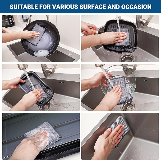 10 Pcs New Upgrade 3-Layer Non Scratch Wire Dishcloth,Wire Dishwashing Rag, Non-Scratch Wire Dishwashing Rags for Wet and Dry, Kitchen Cleaning Dish Rags for Cookware,Sinks, Dishes,Stove-GravixFit
