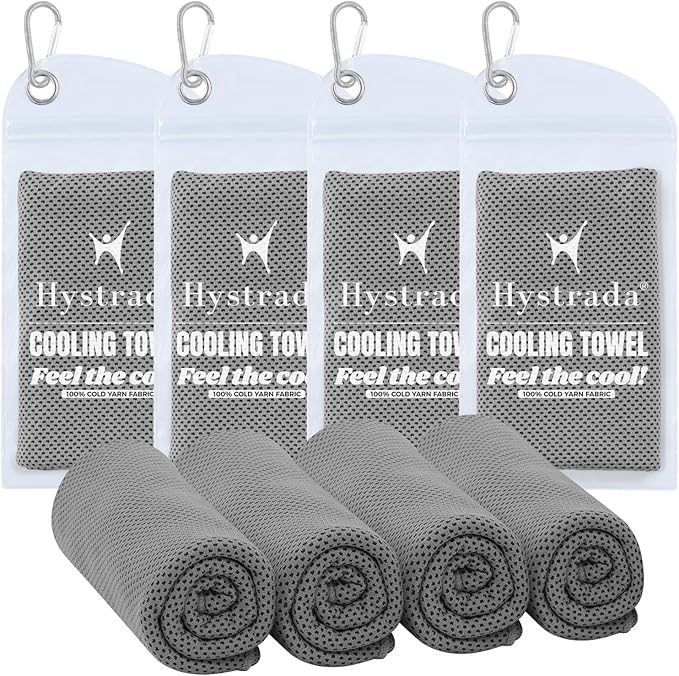 4 Pack Cooling Towels 40" x 12" - Instant Cooling Relief for Golf, Fitness, Camping, Hiking, Yoga, Pilates - Premium Quality, Portable Design-GravixFit