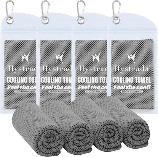 4 Pack Cooling Towels 40" x 12" - Instant Cooling Relief for Golf, Fitness, Camping, Hiking, Yoga, Pilates - Premium Quality, Portable Design-GravixFit