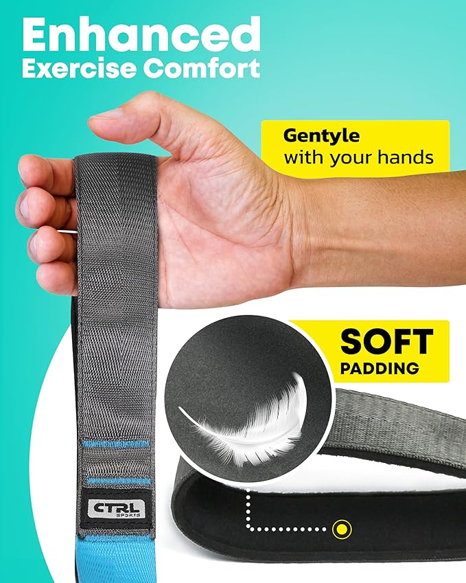 Stretching Strap with Loops - Non Elastic Stretch Band for Physical Therapy, Yoga Strap for Stretching Equipment, Stretch Bands for Exercise and Flexibility - Fascia, Hamstring & Leg Stretcher Belt-GravixFit