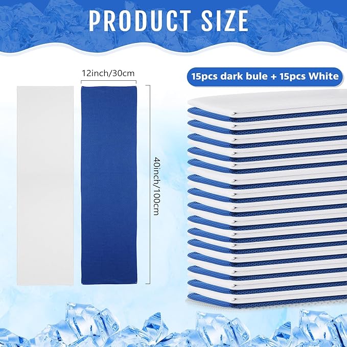 Hosuly 30 Pack Cooling Towels, 40"x12" Ice Breathable Soft Chilly Sweat Rag Microfiber Workout Rags for Gym Cooling Towels for Neck and Face for Yoga Golf Sport Running-GravixFit