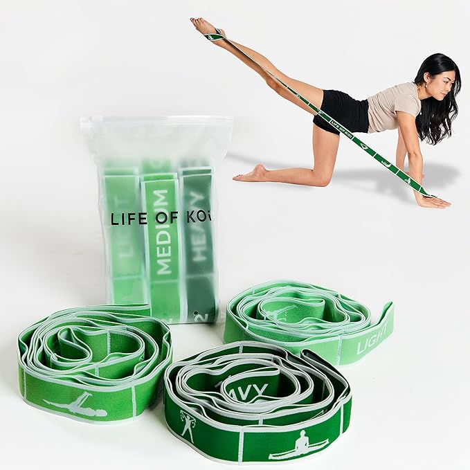 Stretching Strap Set of 3, Stretch Straps with Loops for Yoga, Pilates, Dance, Physical Therapy, 3 Resistance Bands, Stretch Bands for Exercise, Flexibility, Yoga Straps for Stretching-GravixFit