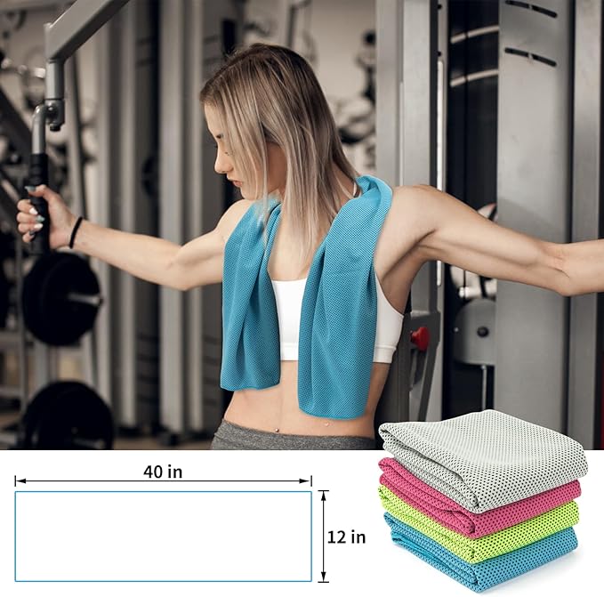 YESLIFE 4 Pack Cooling Towel 40"x12", Gym Towels for Men and Women, Soft Breathable Workout Towels for Yoga, Running, Sport, & More (Blue, Grey, Green, Pink)-GravixFit