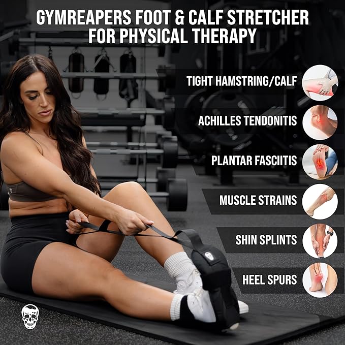 Gymreapers Foot and Calf Stretcher for Plantar Fasciitis, Achilles Tendonitis, Rehabilitation - Flex Strap for Physical Therapy, Pilates, Flexibility Training, Thigh & Hamstring Stretcher and Heel Spurs & Shin Splints-GravixFit