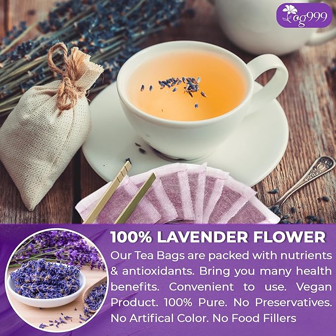 120 Lavender Flower Tea Bags, 100% Natural & Pure from Lavender Flowers. Loose Flower Lavender Herbal Tea. Lavender Flower Tea. No Sugar, No Caffeine, No Gluten, Vegan.-GravixFit