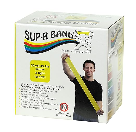 CanDo 10-6321 Sup-R Latex Free Exercise Band, 50 yd Roll, Yellow-X-Light-GravixFit
