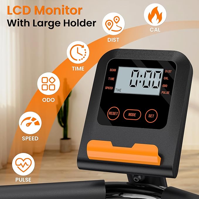 Recumbent Exercise Bike for Home Use, Quiet Recumbent Stationary Bikes for Adults & Seniors, 16-Level Resistance, Adjustable Seat, Supports 400LB, Pulse Sensors & LCD Display