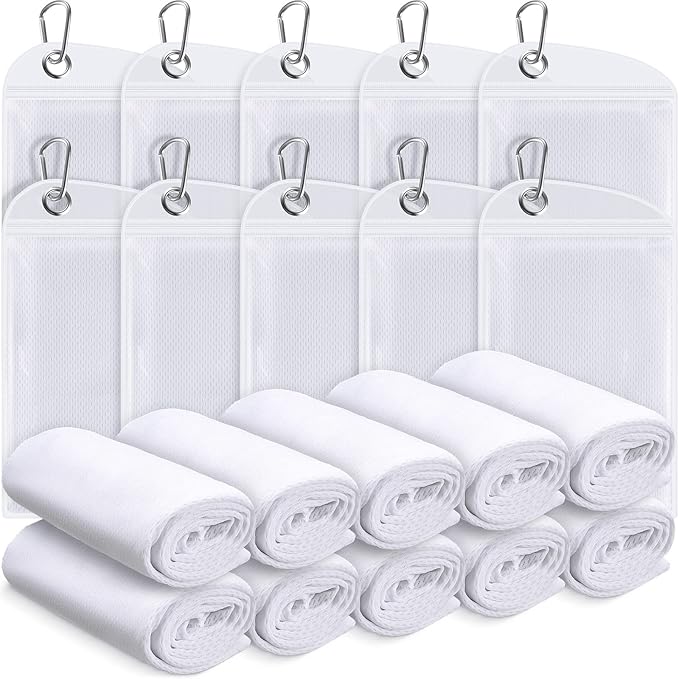 20 Pcs Cooling Towel 40" x 12" Ice Towel for Neck and Face Microfiber Chilly with Bag Breathable Yoga Gym Stay Cool Towels Sweat Rag for Workout Running Camping Pilates Beach Accessories (White)-GravixFit