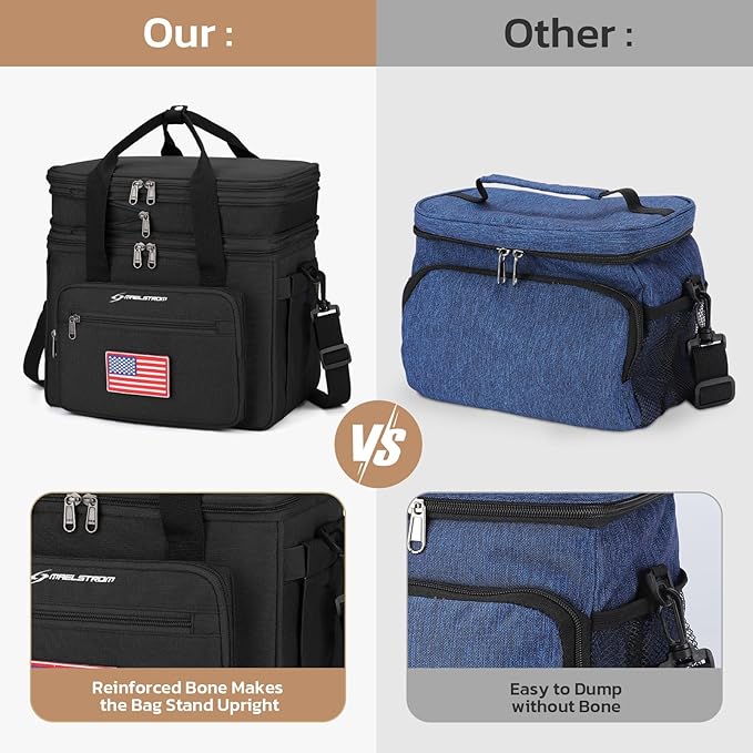 Maelstrom Tactical Lunch Box for Men, 23L Insulated Lunch Bag, Expandable Double Deck Cooler Bag, Lightweight Leakproof Tote Bag With Side Tissue Pocket, Suit For Men and Women, Black-GravixFit