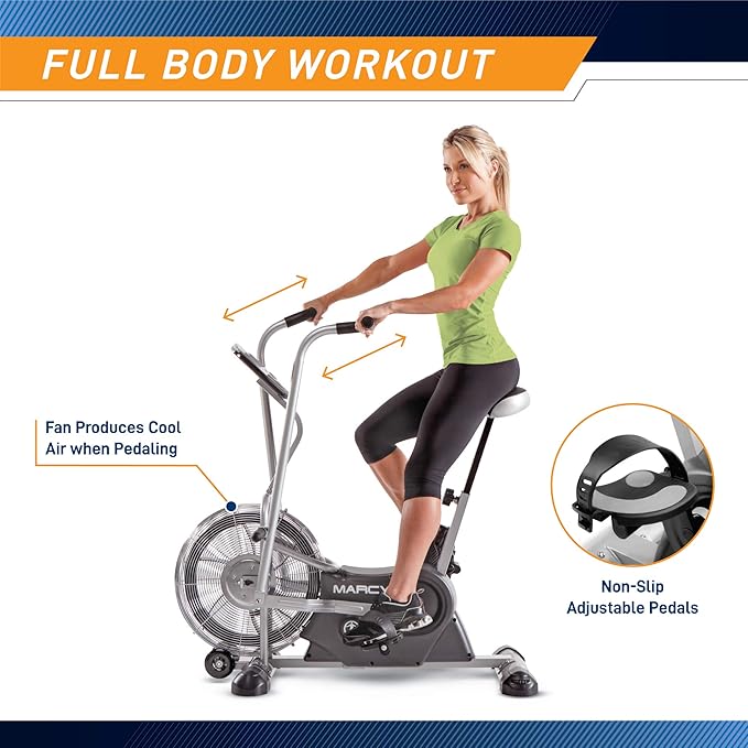 Marcy Air-Resistance Exercise Fan Bike With Dual Acction Handlebars-GravixFit