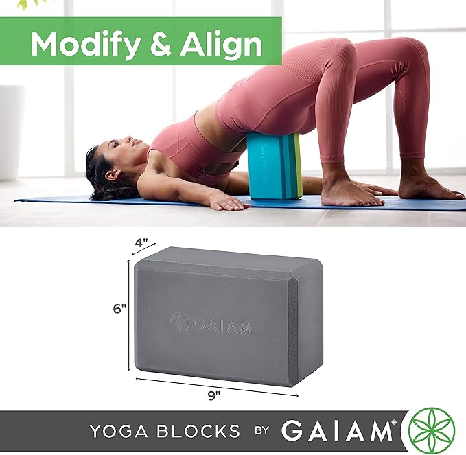 Gaiam Yoga Block - Supportive Latex-Free Eva Foam - Soft Non-Slip Surface with Beveled Edges for Yoga, Pilates, Meditation - Yoga Accessories for Stability, Balance, Deepen Stretches-GravixFit