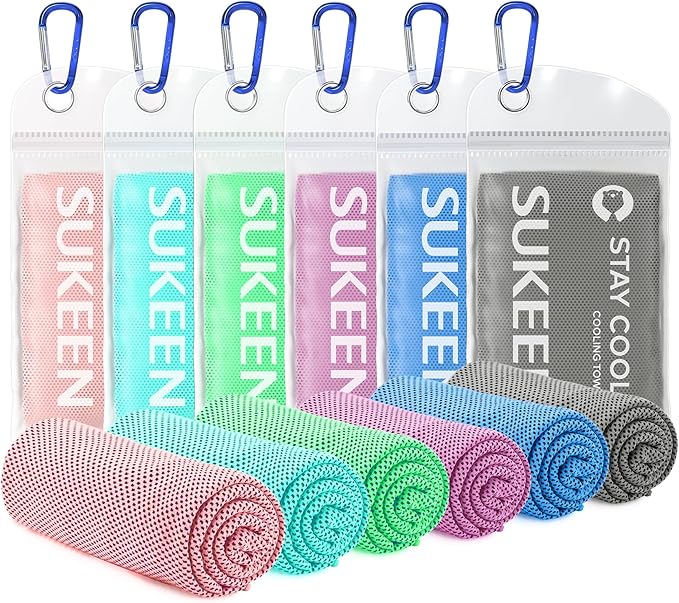 Sukeen Cooling Towel (40"x12"), Ice Towel Sets,Soft Breathable Chilly Towel,Microfiber Towel for Yoga,Sport,Running,Gym,Workout,Camping,Fitness,Workout & More Activities, 6 Pack-GravixFit