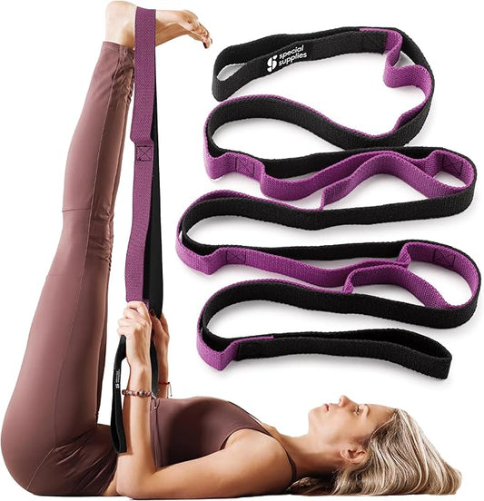 SPECIAL SUPPLIES Yoga Strap for Stretching, Stability Training, Fitness, Flexibility, Physical Therapy, Home Workout Equipment, Strength Training, and Pilates (Purple)-GravixFit