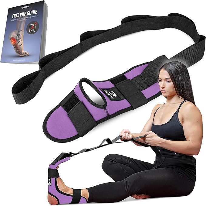 DMoose Fitness Foot & Calf Stretcher with Adjustable Padded Stretching Strap for Plantar Fasciitis, Hamstring, Heel Spurs and Achilles Tendonitis Relief - Yoga Leg Stretch Strap for Flexibility-GravixFit