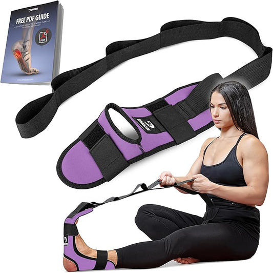 DMoose Fitness Foot & Calf Stretcher with Adjustable Padded Stretching Strap for Plantar Fasciitis, Hamstring, Heel Spurs and Achilles Tendonitis Relief - Yoga Leg Stretch Strap for Flexibility-GravixFit