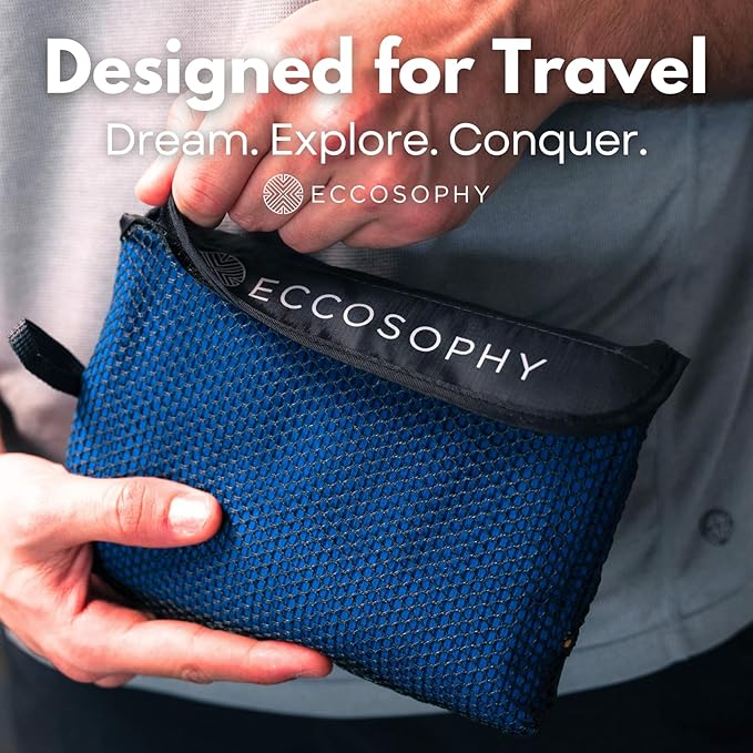 ECCOSOPHY Microfiber Beach Towel – Quick Dry Gym Towel, Highly Absorbent with Ribbed Texture, Lightweight – Ideal for Travel, Pool, Yoga, Fitness & Outdoor Adventures – 60x30 Navy-GravixFit