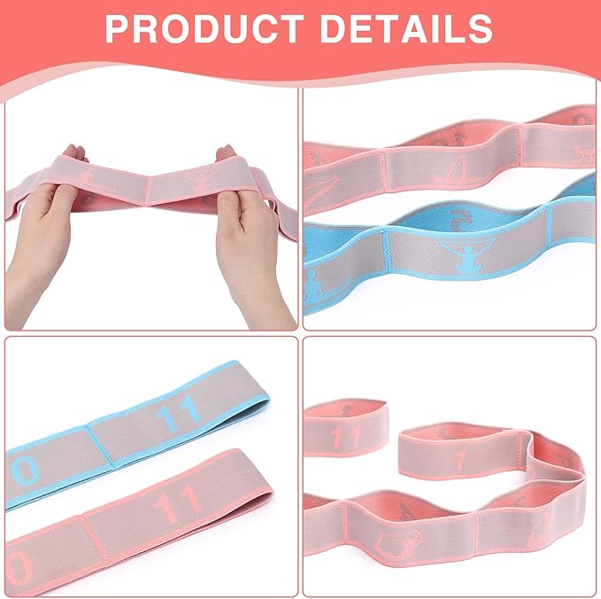Elastic Yoga Stretching Strap with Loops, CEILIWEN Stretch Straps For Physical Therapy, Pilates Stretch Band, Elastic Exercise Bands, Leg Stretching Strap, Stretch Resistance Bands For Exercise-GravixFit