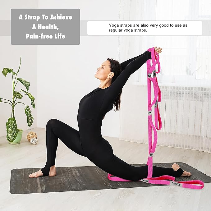 Stretching Strap Yoga Strap with 10 Loops, Non-Elastic Stretch Band for Physical Therapy, Flexibility, Exercise, Pilates, Dance & Gymnastics Workout-GravixFit