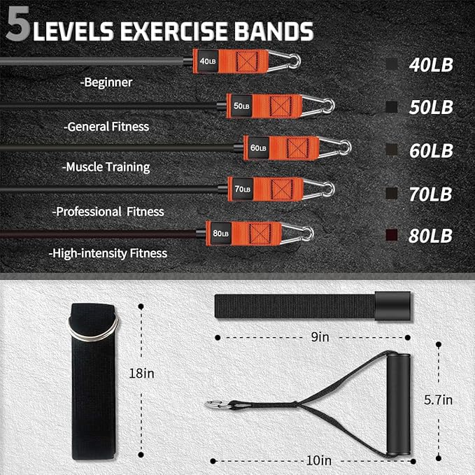 VEICK Resistance Bands, Exercise Bands for Working Out with Handles, Elastic Workout Bands for Men Women, Exercising Bands for Strength Training Equipment at Home Gym-GravixFit