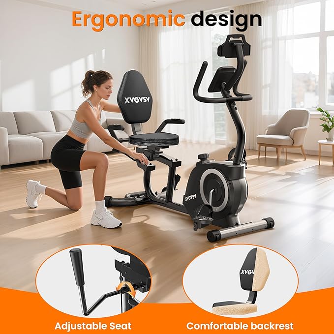 Recumbent Exercise Bike for Home Use, Quiet Recumbent Stationary Bikes for Adults & Seniors, 16-Level Resistance, Adjustable Seat, Supports 400LB, Pulse Sensors & LCD Display