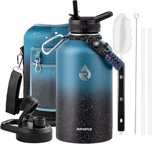 64oz Insulated Water Bottle, Triple Wall Vacuum Stainless Steel Water Bottles - Keeps Cold 48H, Reusable Half Gallon Jug for Gym, Sports, Camping, Hiking,Travel, Midnight Blue Speckle-GravixFit