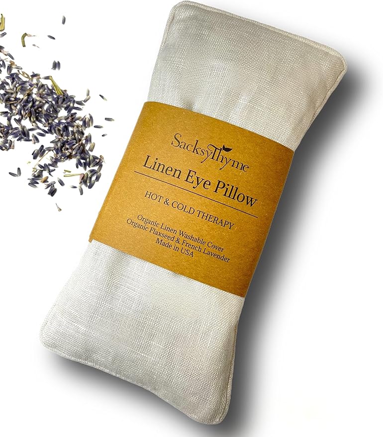 Organic Linen Eye Pillow - Lavender & Flaxseed for Relaxation, Yoga, Stress Relief - Microwavable Heating Pad & Cool Compress - Made in USA - Gifts for Meditation-GravixFit
