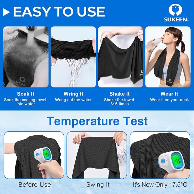 Sukeen Cooling Towel,Instant Evaporative Cooling for Sports,Yoga,Golf,Gym,Neck,Workout and More(40”x 12”)-GravixFit